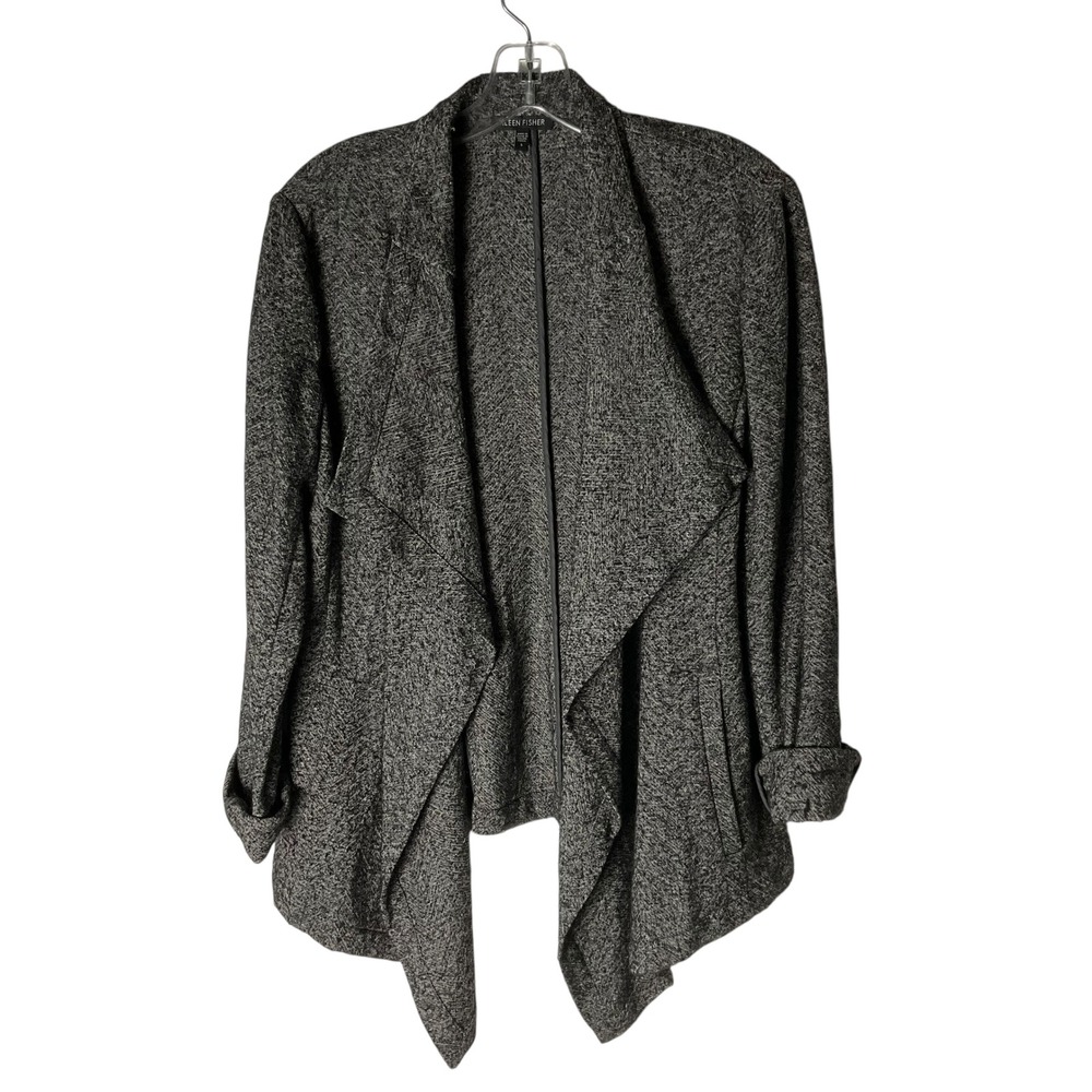 Eileen Fisher Womens Waterfall‎ Open-Front Cardigan Jacket Pockets Gray Sz Small